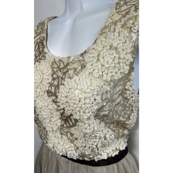 Anthropologie Dress Ryu Womens L Brown Cream Lace Mesh Tulle Balletcore Fairy - Picture 2 of 11